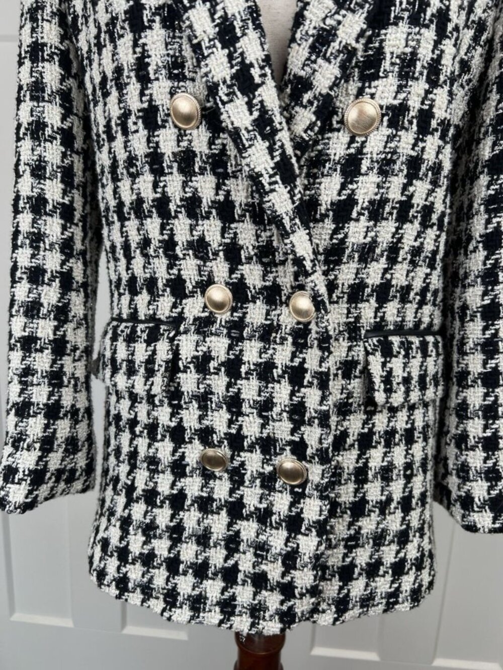 Generation Love Blazer M Black Cream Tweed Metallic Double Breasted Gold Buttons - Picture 3 of 12